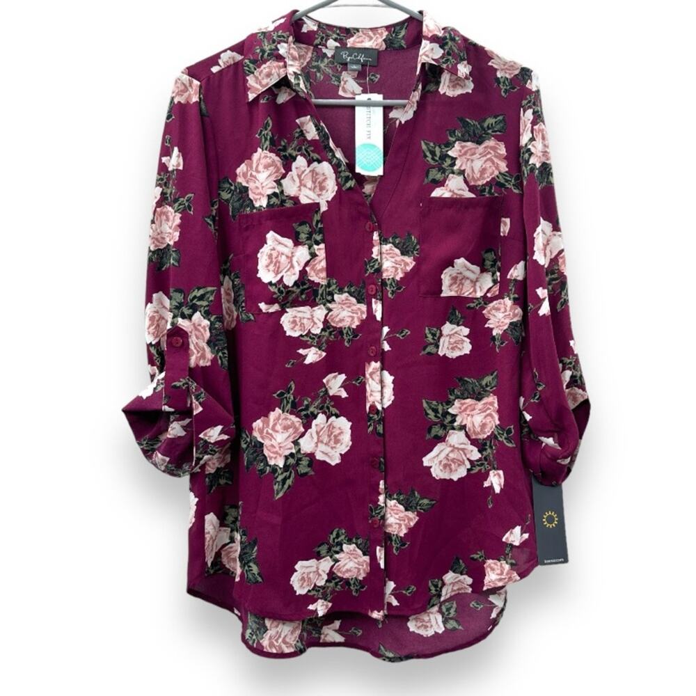 StitchFix Byer California‎ Christelle Burgundy Floral Button Down Shirt Sz L NWT